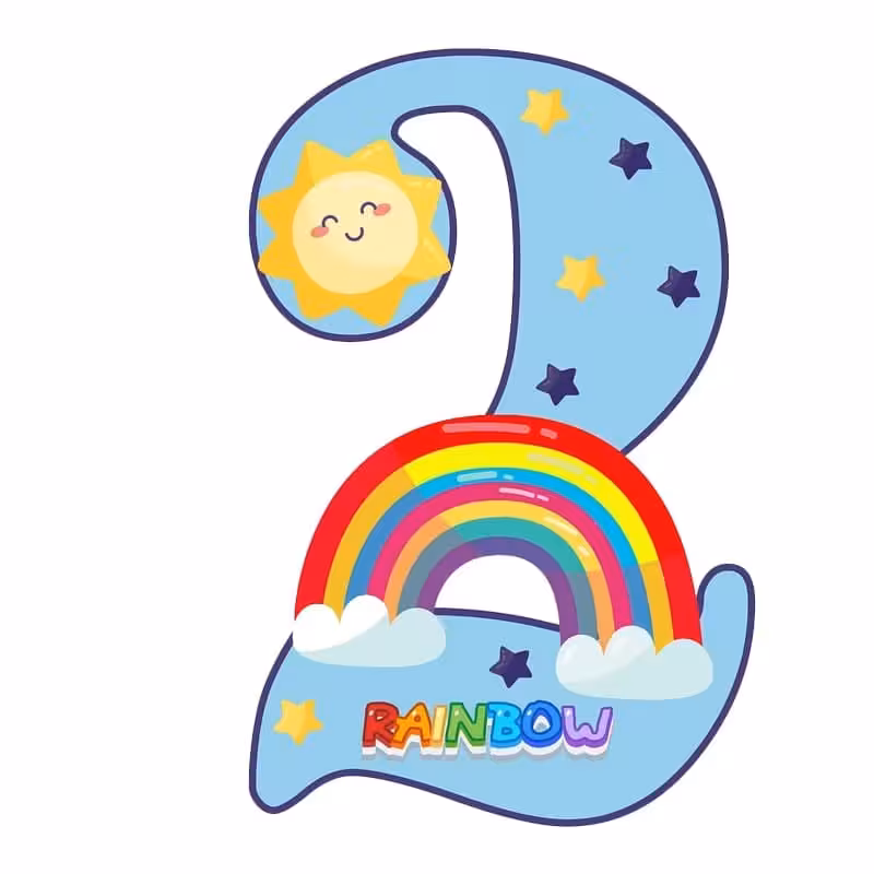 استند رومیزی تولد مدل عدد 2 طرح رنگین کمان