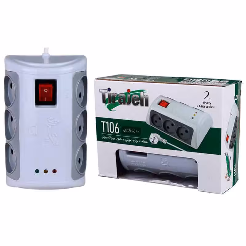 محافظ برق کامپیوتر و صوتی تصویری 6 خانه تیراژه T106 با کابل 1.8 متری