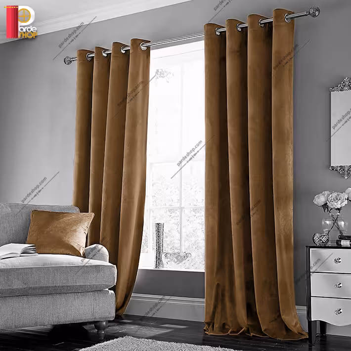 پرده پانچی مخمل کلاسیک رنگ خاکی تیره