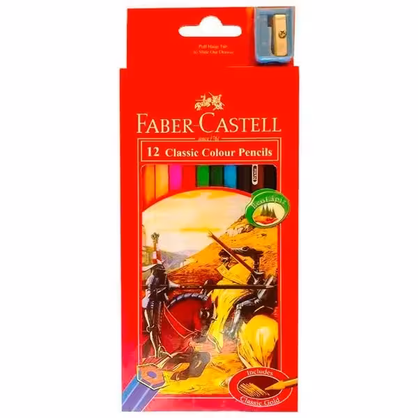 مداد رنگی فابرکاستل مدل کلاسیک مجموعه 12 رنگ به همراه تراش