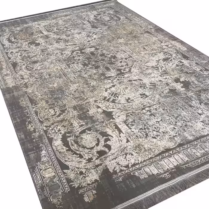 فرش ماشینی مدل مدرن طرح فرانسوی زمینه طوسی