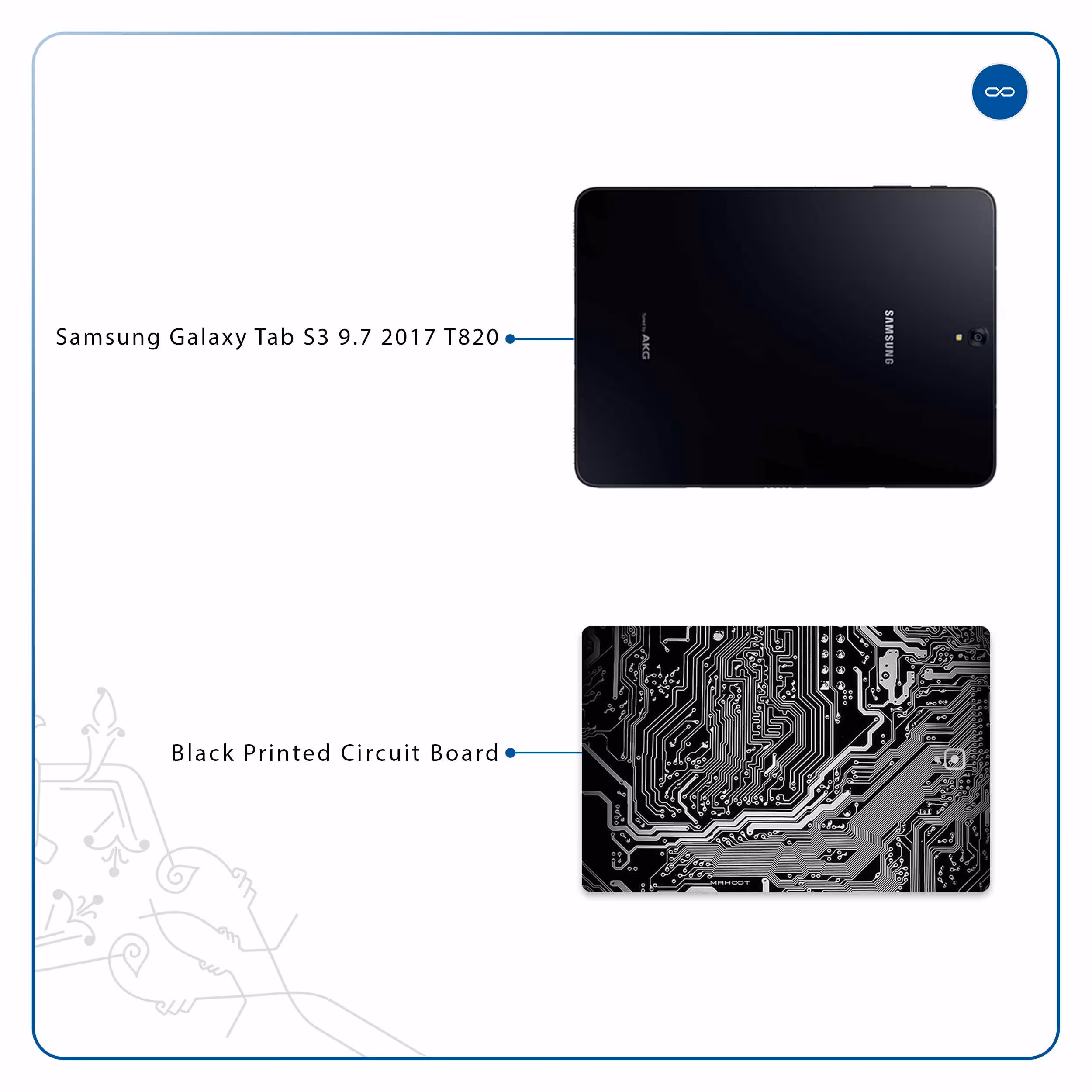 برچسب پوششی ماهوت مدل Black Printed Circuit Board مناسب برای تبلت سامسونگ Galaxy Tab S3 9.7 2017 T820