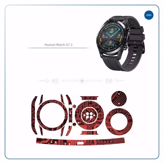 برچسب ماهوت طرح Red-Printed-Circuit-Board مناسب برای ساعت هوشمند هوآوی Watch GT2