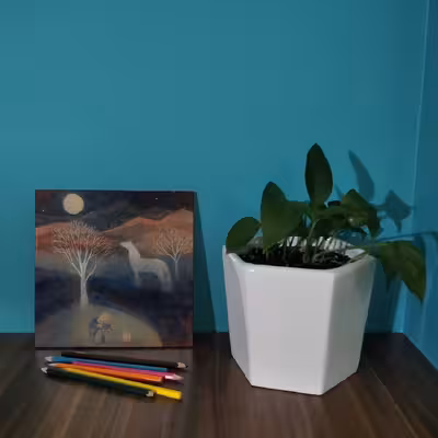 کاشی کارنیلا طرح اسب و پسربچه مدل لوحی کد WKB110