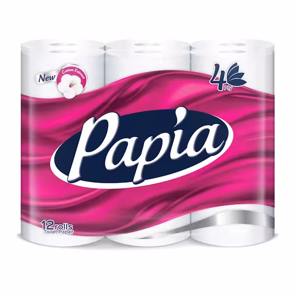 دستمال توالت پاپیا مدل 4 لایه رولی بسته 12 عددی