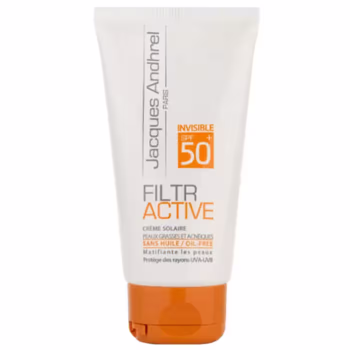 کرم ضد آفتاب SPF50 فیلتر اکتیو ژاک آندرل پاریس مناسب پوست چرب 50 میلی لیتر بی رنگ