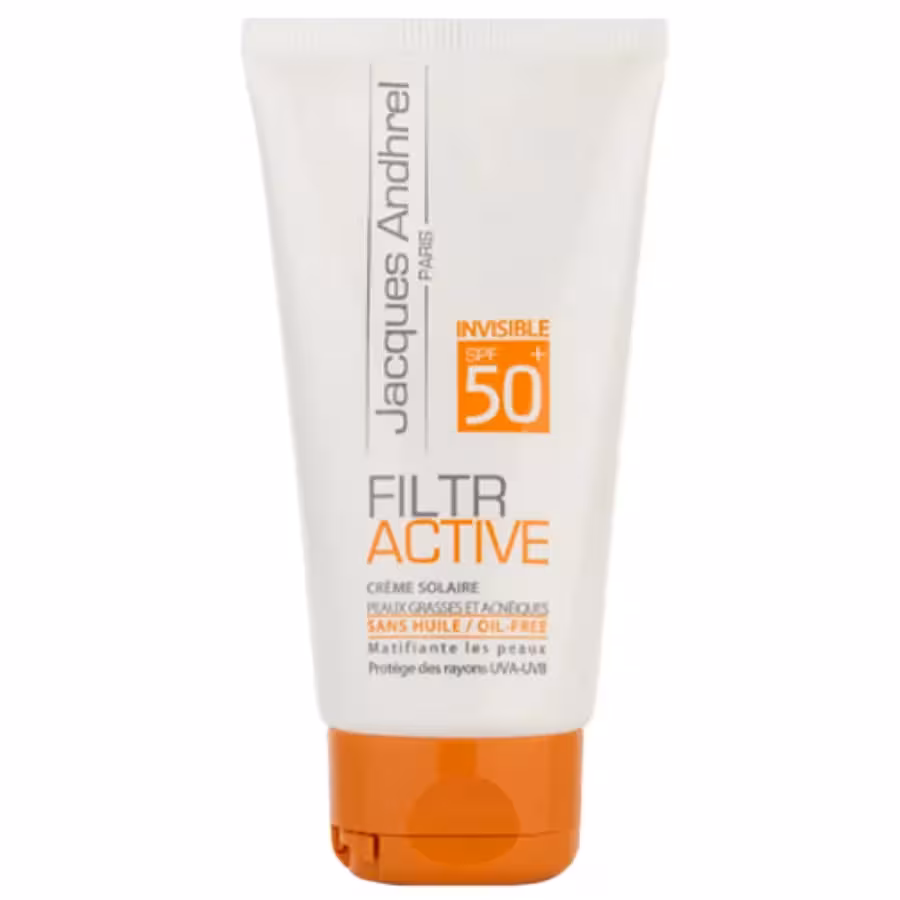 کرم ضد آفتاب SPF50 فیلتر اکتیو ژاک آندرل پاریس مناسب پوست چرب 50 میلی لیتر بی رنگ
