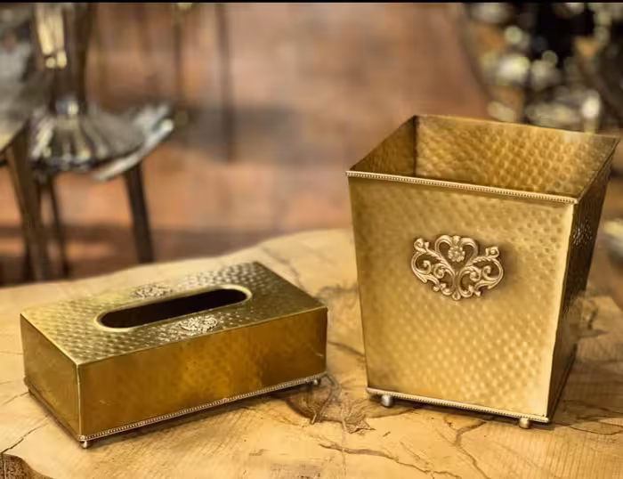 سطل و دستمال برنج مربع طلایی آسا