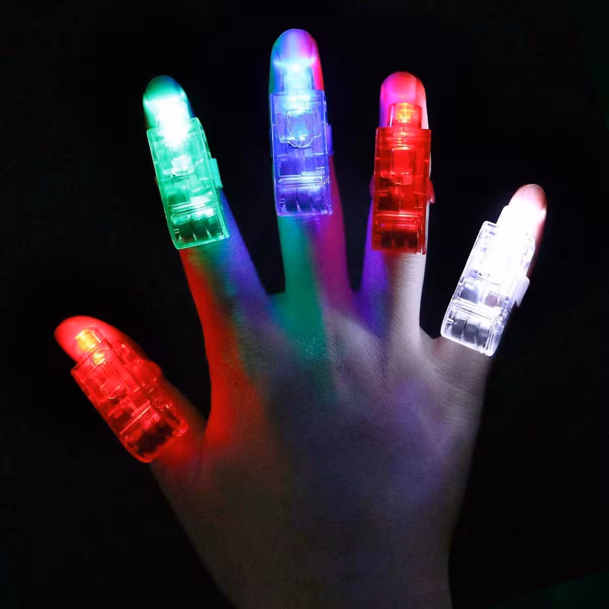 بسته 100 تایی چراغ انگشتی LED RGBW همراه 300 باتری