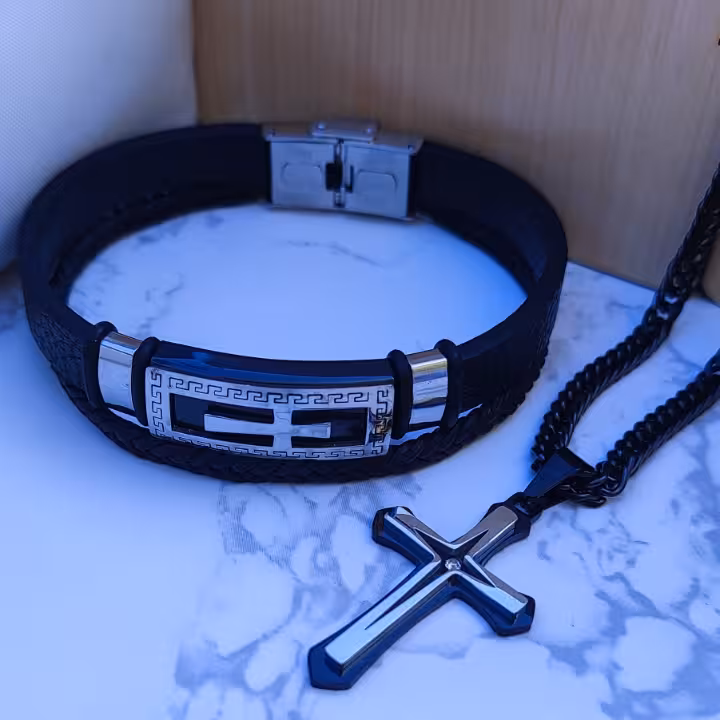 ست دستبند و گردنبند صلیب مشکی اسپرت