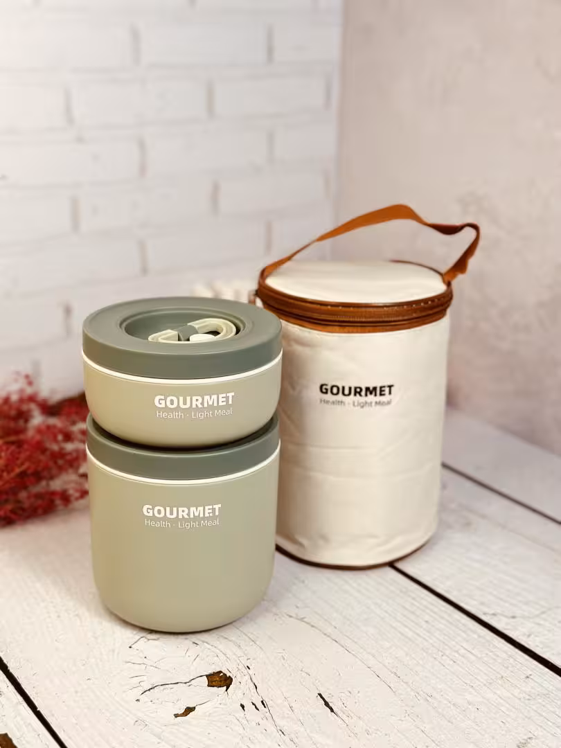 لانچ باکس داخل پلاستیک گرد 2 تایی کیف دار کد 5962