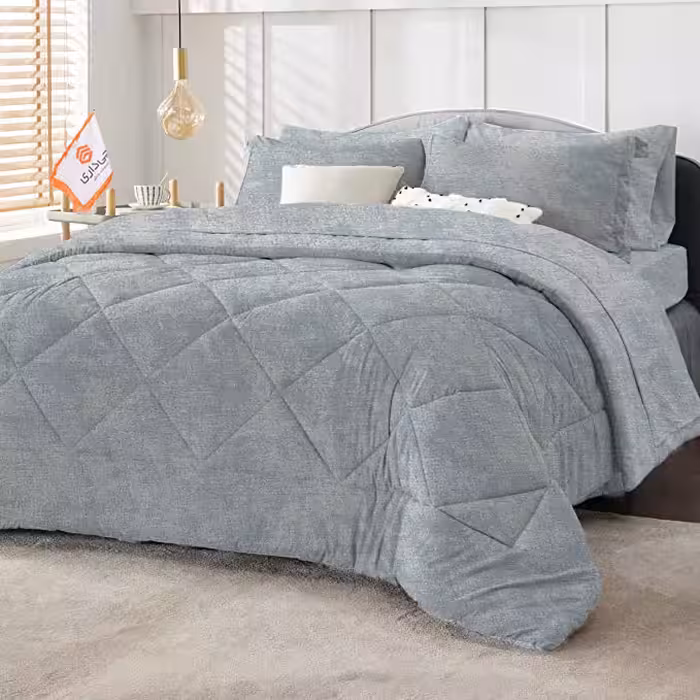 روتختی ترک طرح پتینه آبی روشن دو نفره چهار تکه