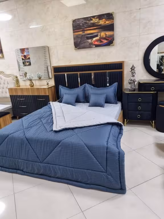 روتختی هتلی راه راه نخ پنبه آبی روشن و سرمه ای