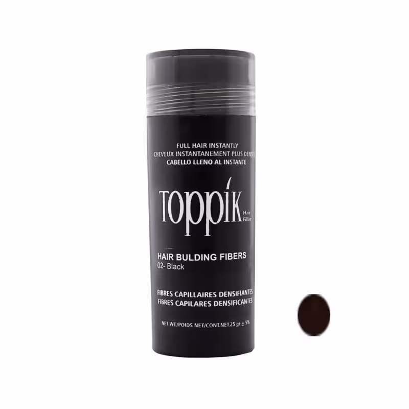پودر پرپشت کننده مو تاپیک هیر فیلر کد 02 رنگ مشکی وزن 50 گرم