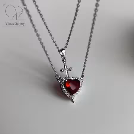 ست گردنبندکاپلی استیل مدل قلب و شمشیر کد 10674