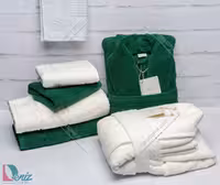 حوله ست دو نفره طرح ماکرو رنگ شیری و یشمی