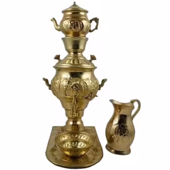 سرویس سماور تزئینی برنجی نوزادی قلمزنی (هخامنش)