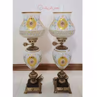 چراغ لامپا دو پوست شیری مدل گنبدی تمام برنج