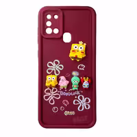 قاب Solid عروسکی طرح خانواده باب اسفنجی مناسب برای Samsung A21s-زرشکی