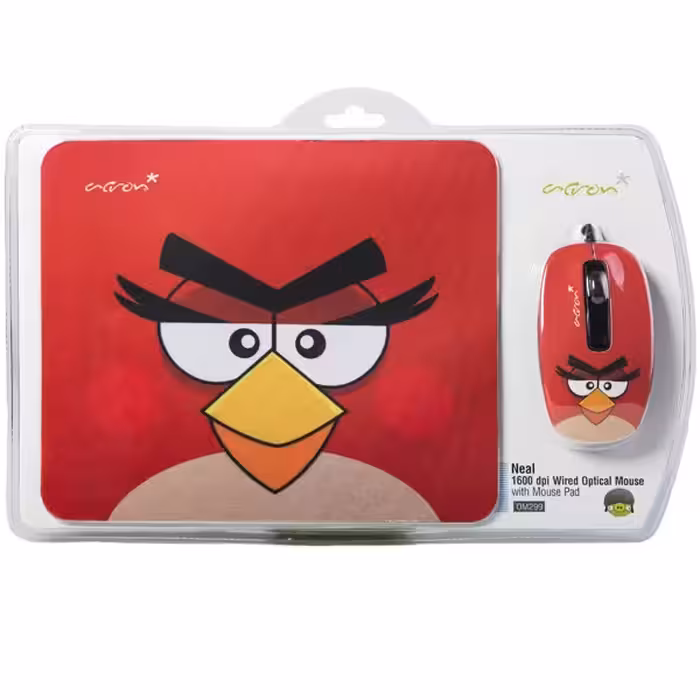ماوس اپتیکال همراه با ماوس پد اکرون مدل OM299 طرح Angry Birds | کالا مکس