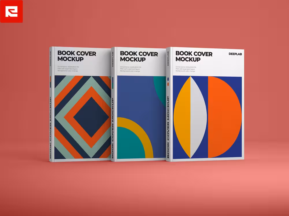 موکاپ کتاب عمودی با جلد سخت و رنگ پس‌زمینه قابل ویرایش کد 156