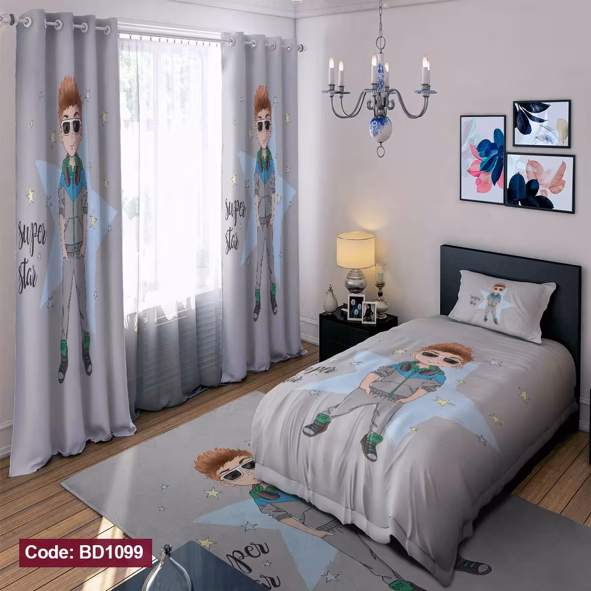 پرده پانچی مخمل چاپی پسرانه کد 1099