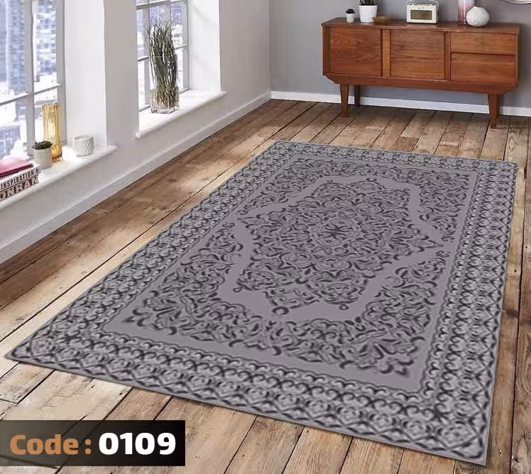 کاورفرش روفرشی دورکشدار گوشه لیفه ای طوسی کرم کد 0109