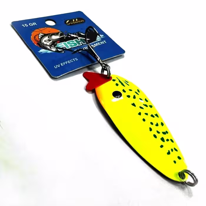قاشقک ماهیگیری زرد فسفری خالدار 15 گرمی گلدن فیش GOLDEN FISH