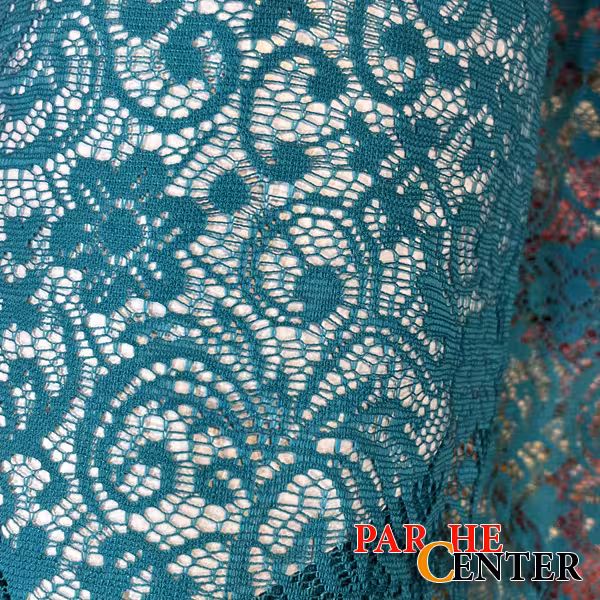 پارچه تور دانتل گلدار سبز آبی
