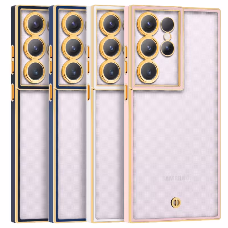 قاب اورجینال الکتروپلیتینگ Samsung Galaxy S23 Ultra مدل دور طلایی پشت شفاف