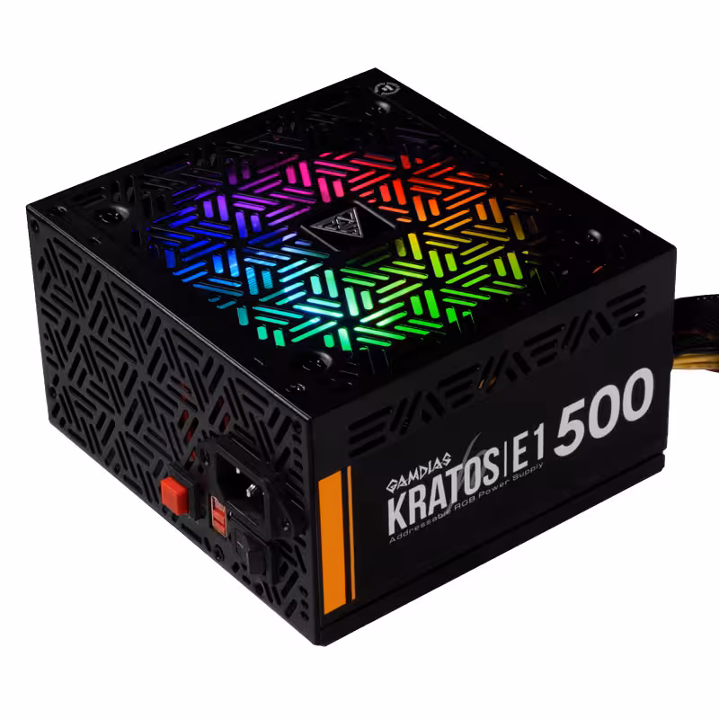 منبع تغذیه کامپیوتر گیم دیاس مدل KRATOS E1 توان 500 وات با نورپردازی ARGB