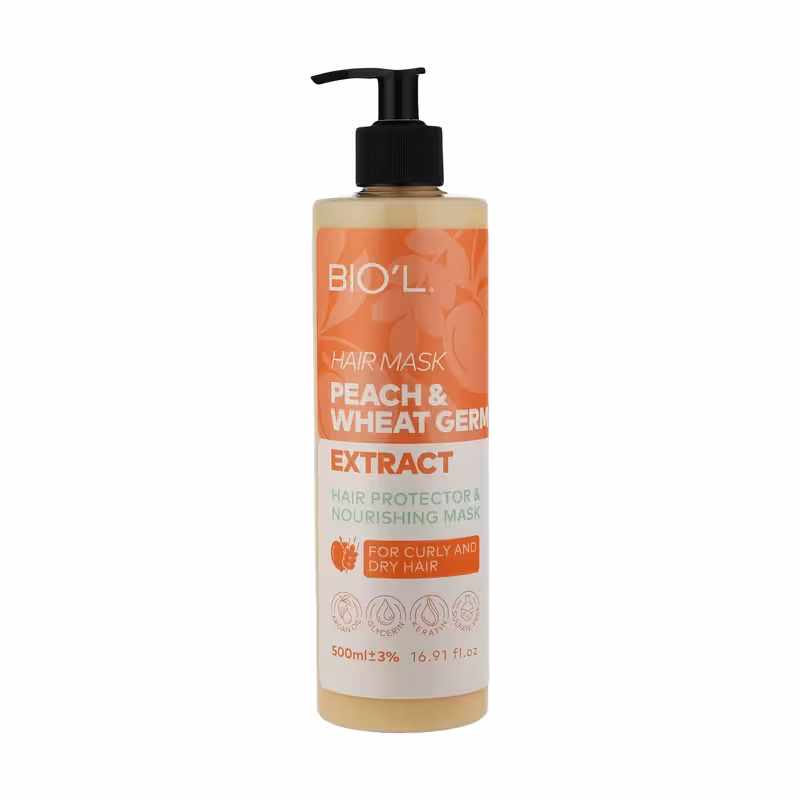 ماسک موی هلو و جوانه گندم موی خشک و وز 500 میل بیول Biol Peach And Wheat Hair Mask For Dry Hair 500 ml