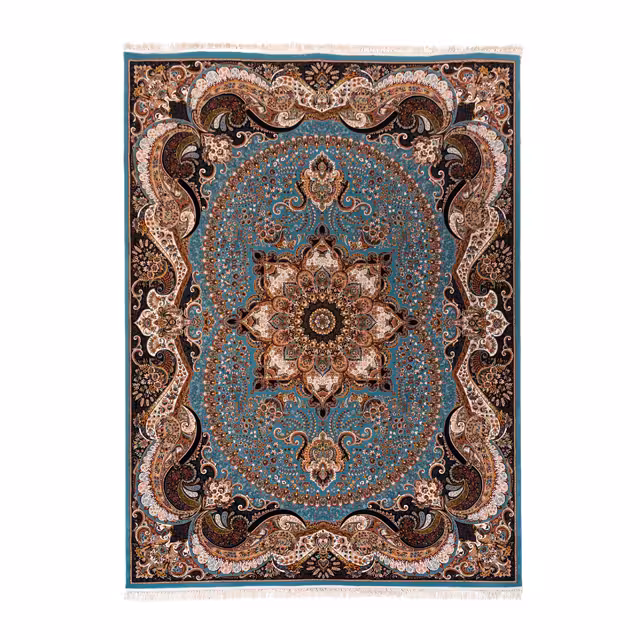 فرش ماشینی دنیای فرش طرح چیچک رنگ زمینه آبی