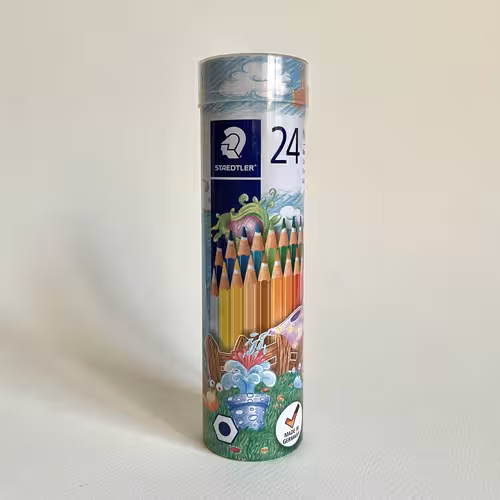 مداد رنگی 24 رنگ استدلر جعبه استوانه فلزی (STAEDTLER)