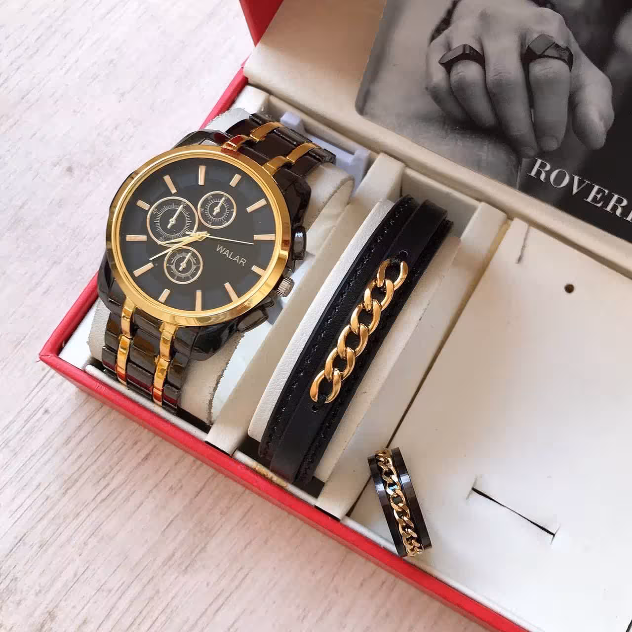 ست ساعت دستبند انگشتر استیل مردانه 275320390