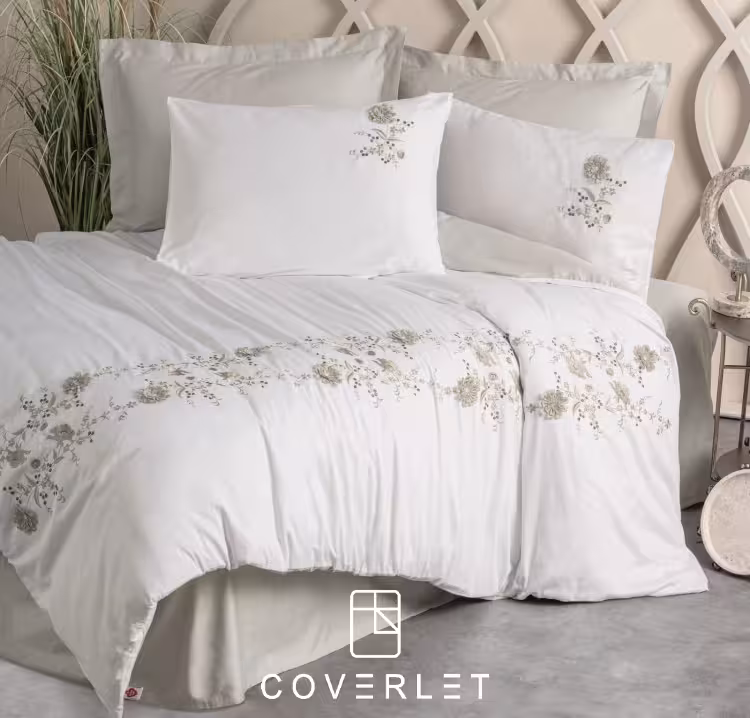 روتختی دونفره بژ سفید گلدوزی کاوری مدل Urian