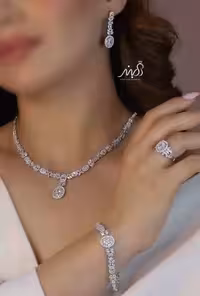 💍سرويس جواهری خاص و زيبا(گردنبند ، گوشواره ، دستبند و انگشتر) نقره عیار 925 (S_6050)‌‌‌‌‌‌ ‌