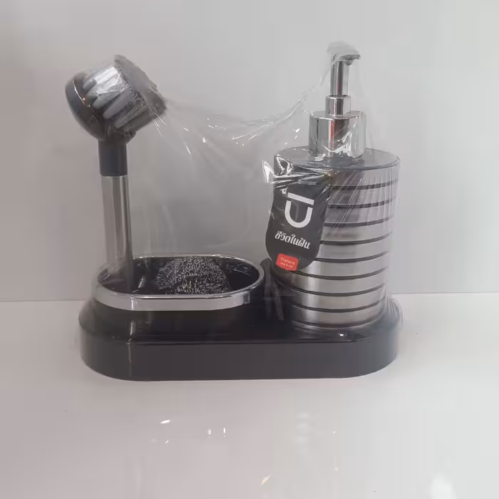 ست سه عددی جا مایع ،سیم ظرفشویی و فرچه به همراه پایه نگه دارنده