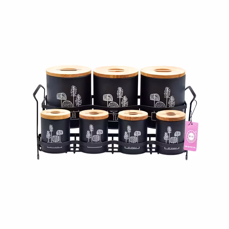 ست جای ادویه 7 پارچه بی.وی.کی مدل درب چوب کد 863661