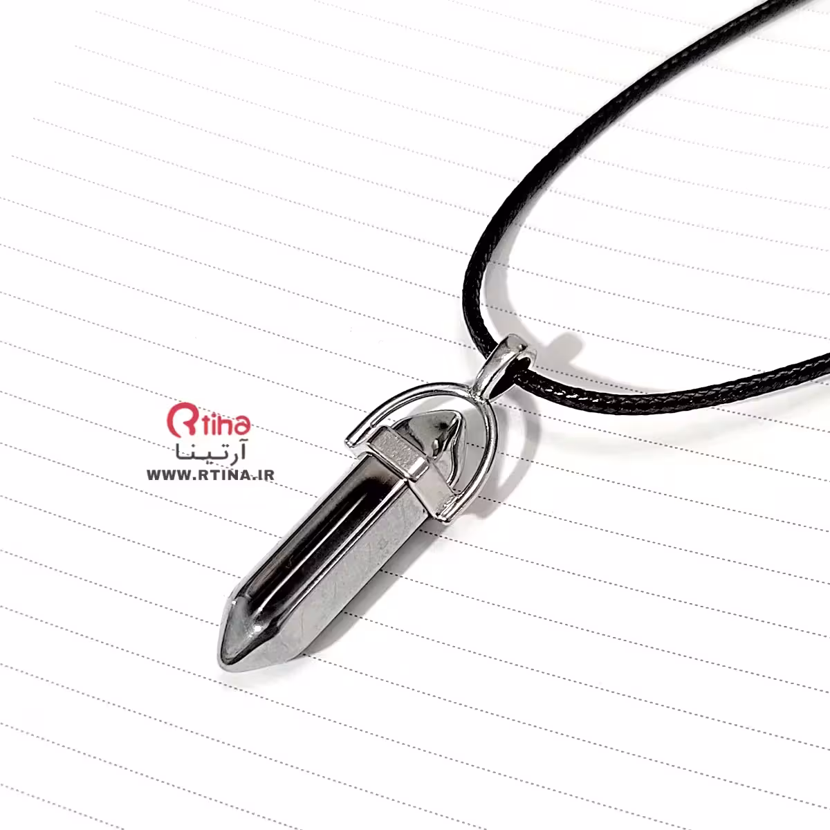 پلاک منشوری نقره ای متالیک مردانه و زنانه  بند 60 سانتی