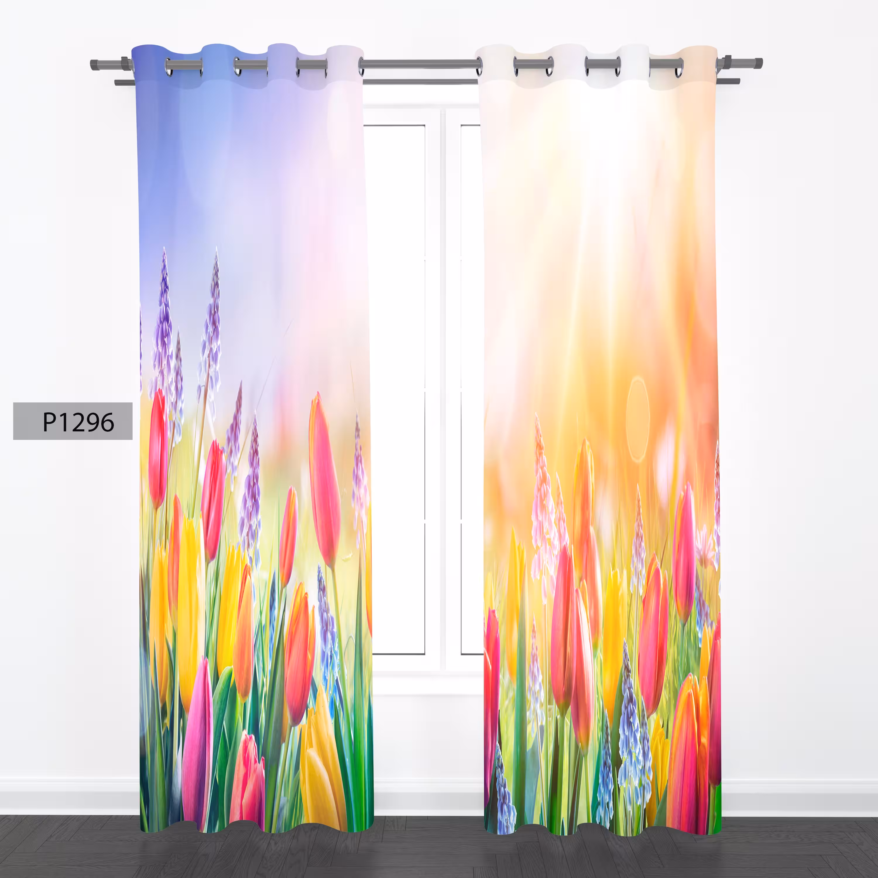 پرده هازان چاپی دوقواره دوخته شده پانچ شده هر قواره عرض 140ارتفاع 190 کد1296