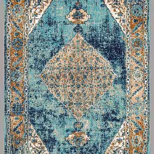 فرش تمام ابریشم  طرح یاووس آبی کد  HAG.200.01