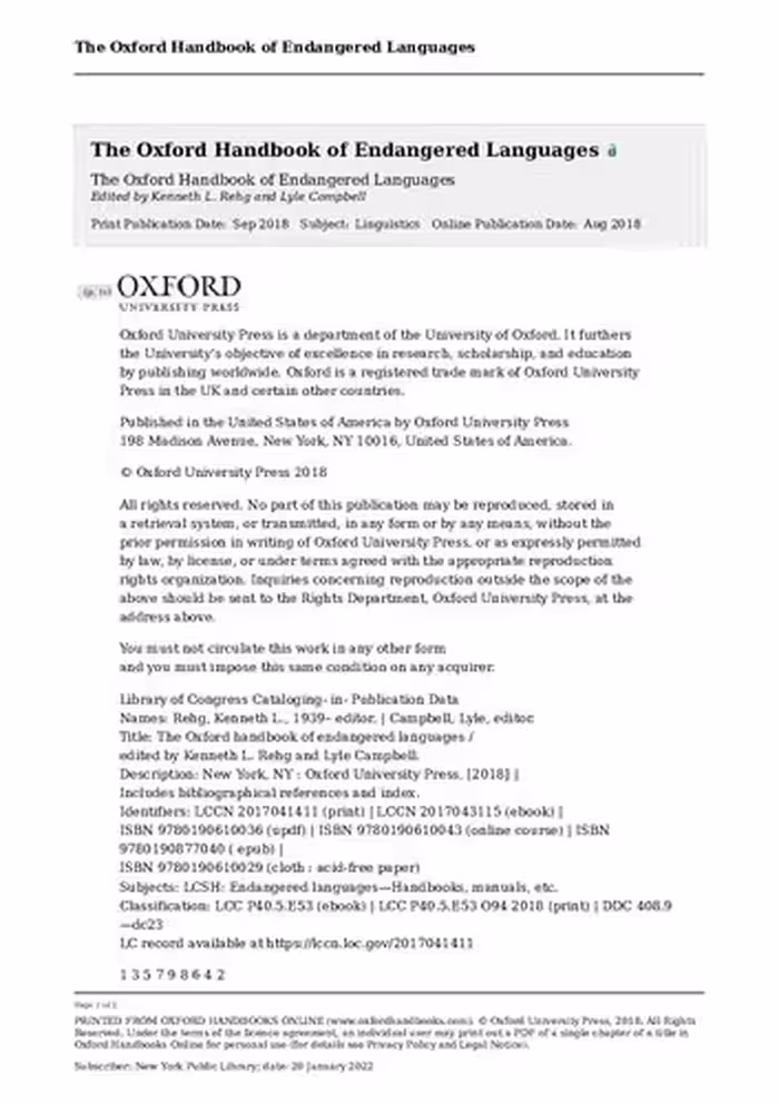 خرید و دانلود نسخه کامل کتاب The Oxford Handbook of Endangered Languages