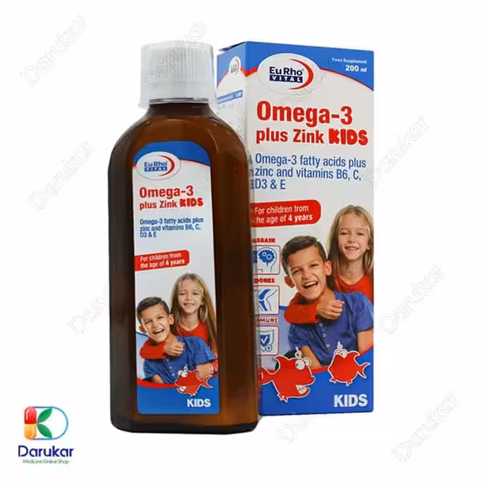 شربت امگا 3 پلاس زینک کیدز یوروویتال 200 میلی لیتر
