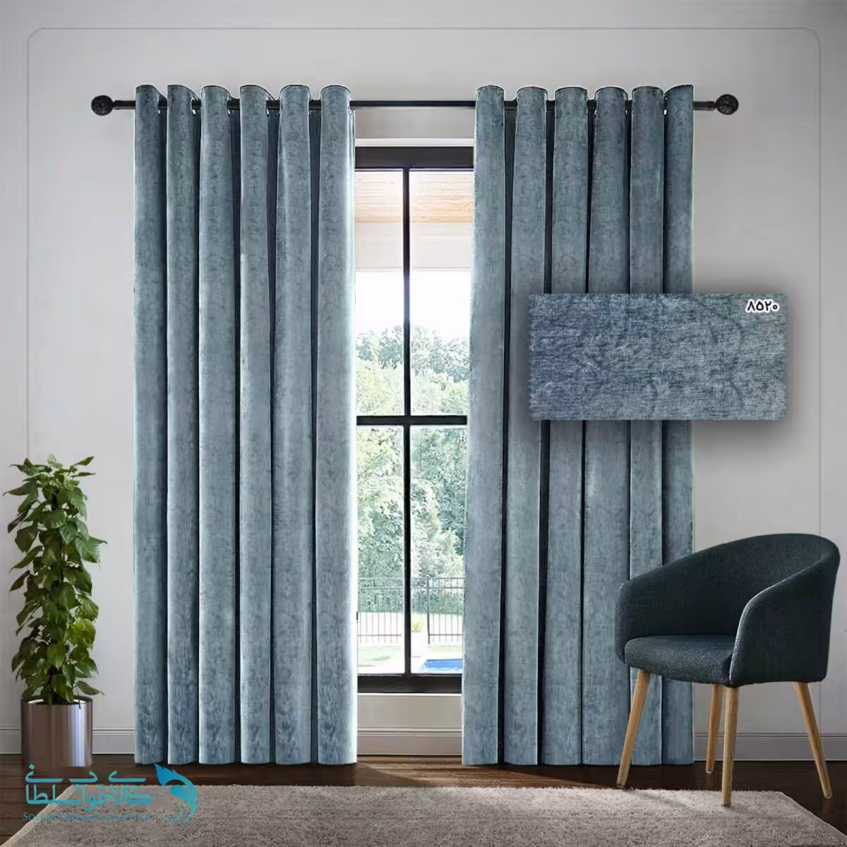 پرده ساده رنگ Steel Grey پارچه مخمل شانل کد 8520