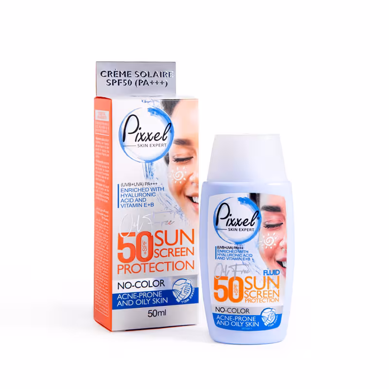 کرم ضد آفتاب بی‌رنگ SPF50 برند پیکسل مناسب پوست چرب