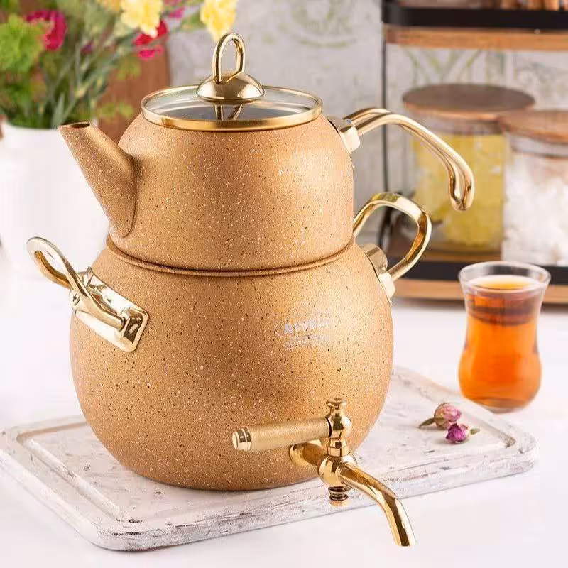 کتری قوری 2/8لیتر و قوری 1لیتر شیر دار کرم ریور کد 5864