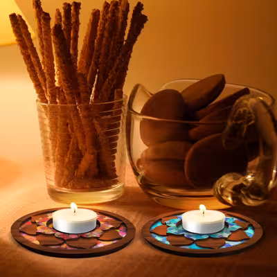 شمعدان مدل گل نیلوفر طرح کاشی مجموعه 2 عددی