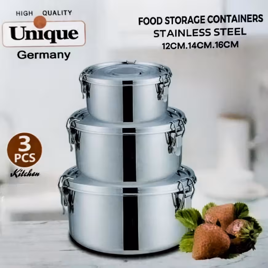 ظرف استیل چفتی واشر دار 3 پارچه یونیک