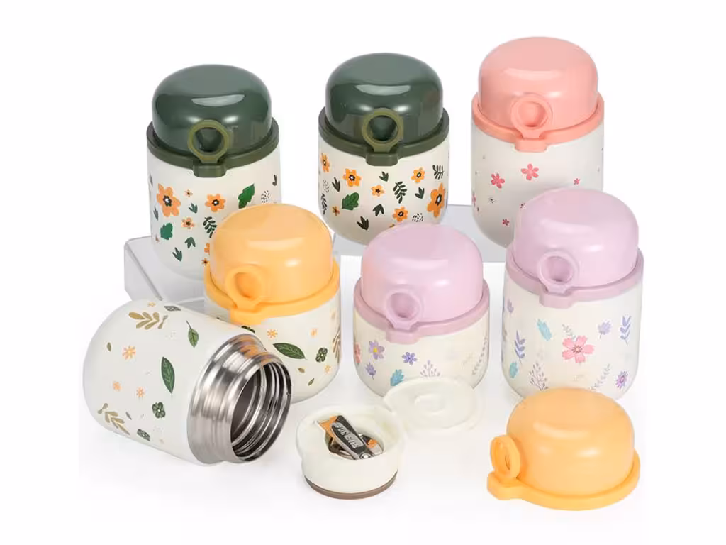 فلاسک غذا داخل استیل به همراه قاشق حجم 300 ML طرح گل های رنگی